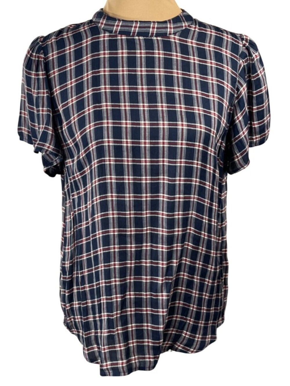 Loft Plaid Top Shirt Red White Blue Size M Medium Lightweight Summer